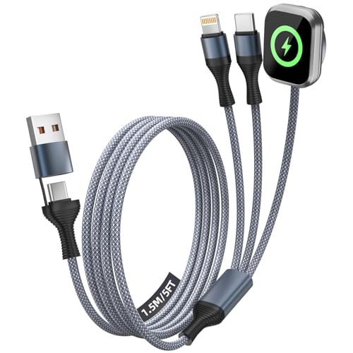 Image of Cruise Essentials 2026, 3 in 2 Multi Charging Cable for iPhone Watch Charger /iPhone 17 /IP, iWatch Charger, Travel Camping Essentials Compatible with iWatch 11-2 /Ultra /iPhone 17-8,Car (5FT, White)