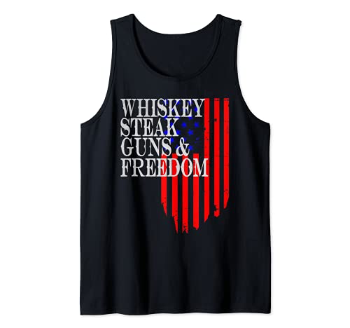 Whiskey Steak Guns & Freedom USA Flag | Día del Trabajo 4 de julio Camiseta sin Mangas