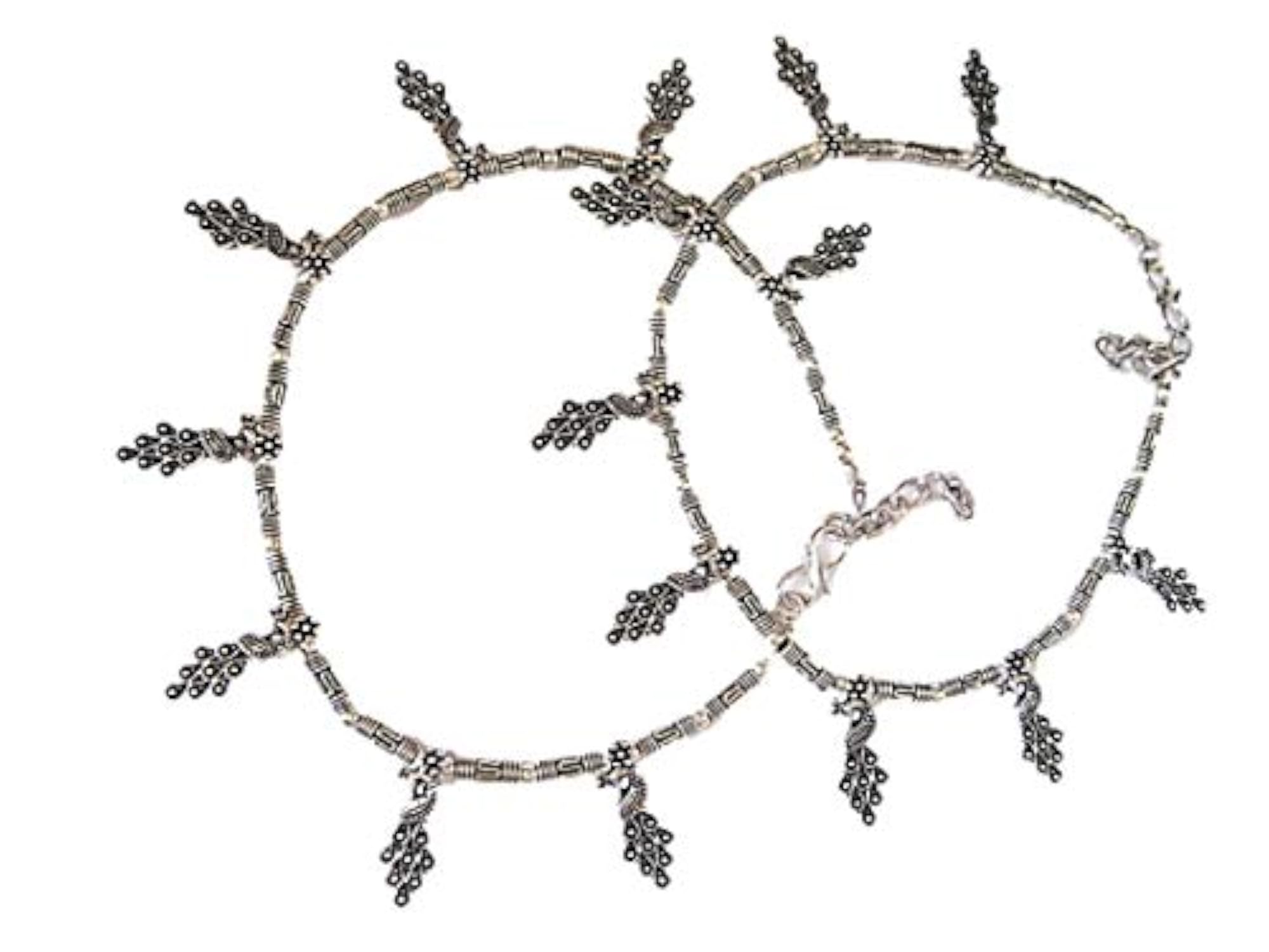 Women's Oxidized Silver Peacock Design Anklet, Elegant
