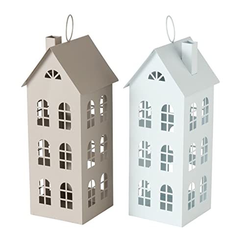 Laterne Devon aus Metall Metalllaterne Haus H28cm Windlicht - Weiss