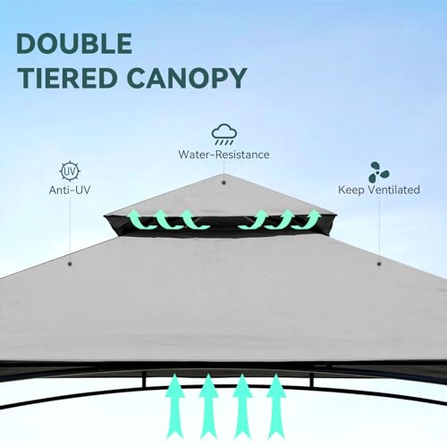 8x5 Grill Gazebo - Outdoor BBQ Canopy Shelter Party Tent with Double Tiered Vented Top and 2 Side Shelves for Patio Backyard Grilling Barbecue Picnic, Grey - Thumbnail 5