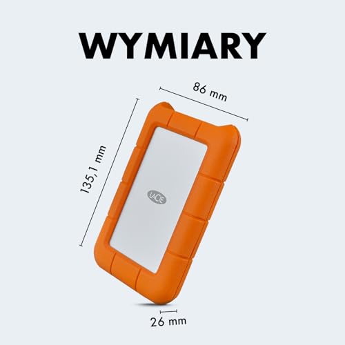 LaCie Rugged USB-C 4TB, Zewnętrzny dysk twardy przenośny, PC Mac iPad & iPhone, Data Rescue Service (STFR4000800)