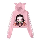 Sotode Girls Anime Hoodie Cute Cat Ears Kids/Youth Novelty Cropped Sweatshirt (1- X-Large)