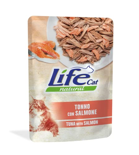 Life Natural Cat Buste Cibo Umido per Gatti 12 x 70 g (840 g) – Ingredienti Naturali, Cotto al Vapore, Senza Conservanti e Coloranti (Tonno e Salmone)