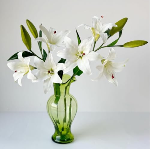 Image of VRB Dec Plastic 1 Pcs (3 Head) Lily Artificial Flowers Bunch Foam Flowers Sticks,Lily Artificial Flowers for Home Decor,Bedroom, Living Room, Table, Balcony, Office, Wedding, Pooja (White Color)