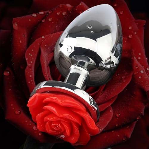 Image of Luxury Metal Anal Plug - Elegant Waterdrop Shape with Intricate Rose Petal Base. Body Safe, Durable & Hygienic Design Sex Toy for Intimate Exploration