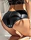ohmydear Leder String Tanga für Frauen Erotische PU-Leder Höschen Plissee Unterwäsche Frauen Große Größen Wetlook Unterhose Damen Schwarz Brazilian Slip Weich Underwear