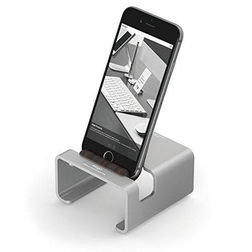 elago® M3 Stand [Silver/Authentic Walnut] - [Premium Aluminum][Hybrid Design][Optimal Angle] – for All iPhones, iPad Mini, Galaxy and Other Smartphones