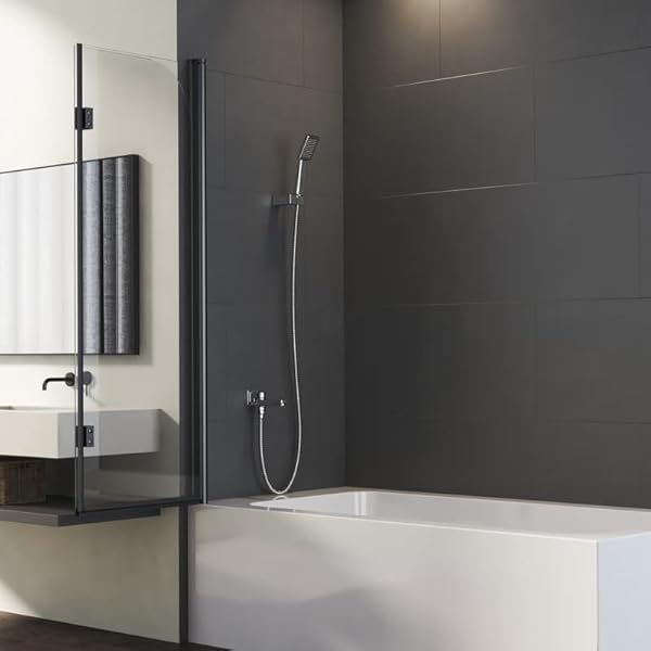Duschwand für Badewanne 2-teilig 120x140cm Mattes Schwarz Doppelfaltflügeltür Duschtrennwand mit 6mm Nano Glas, Trennwand Faltbar Badewannenwand Sicherheitsglas Badewannenaufsatz Dusche – Bild 3