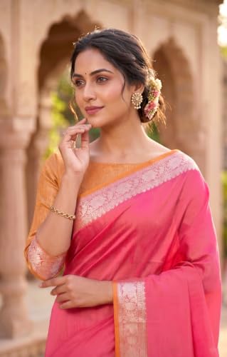 Image of Women's Pure Cotton Banarasi Silk Saree With Unstitched Blouse Piece