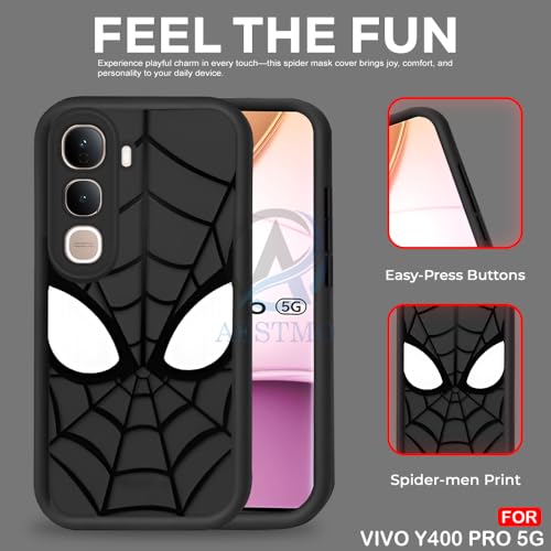 Image of AESTMO Back Case Cover for Vivo Y400 Pro 5G Cover | Spidey Face Mask Design | Silicone Case | Full Body Protection | Camera Protection Back Cover for Vivo Y400 Pro 5G (Black)