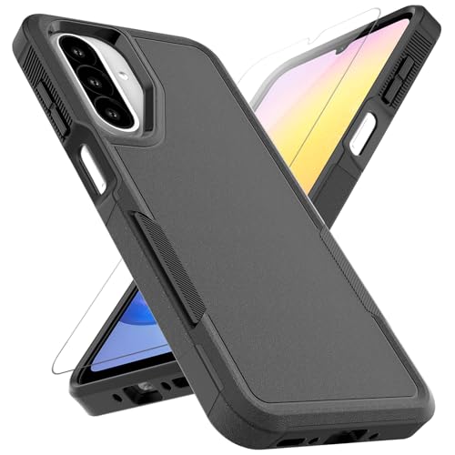 MDCN Compatible with Samsung Galaxy A26 5G Case: Dual Layer Protective Heavy Duty Cell Phone Cover Shockproof Rugged with HD Screen Protector - Military Protection Bumper Tough, Black