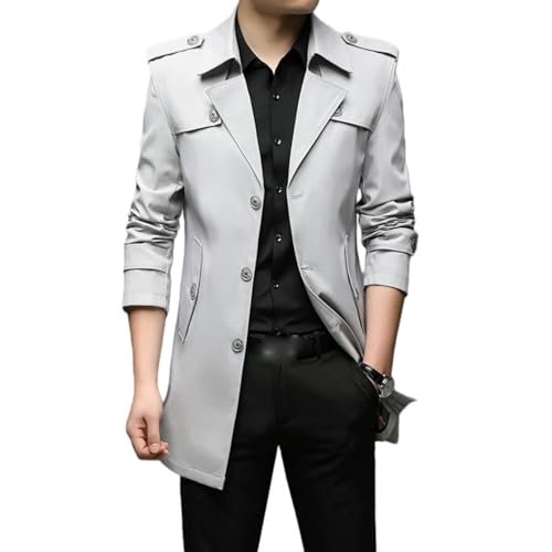 Gabardina coreana entallada gris claro abrigo de otoño masculino con acabados premium