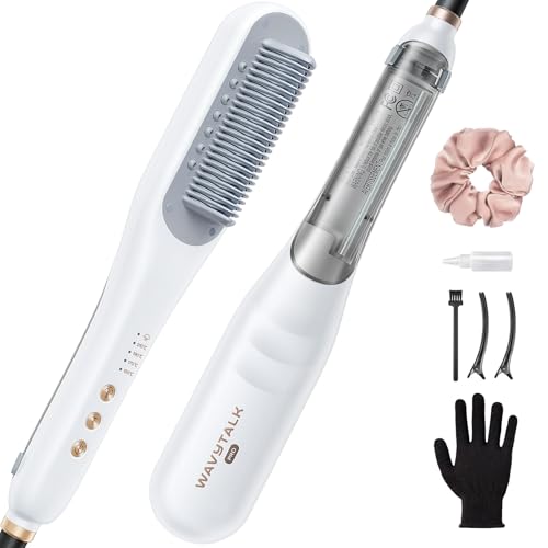 Wavytalk Pro Steam Straightener Brush Steamline Pro 3 in 1 Straightening Brush Steam Reduces Damage Nourishes Hair and Expedites Straightening White