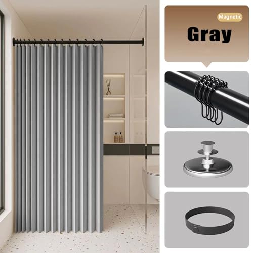 Cortina plisada magnética gris y divisor plegable de interior 8