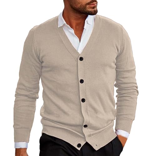 Clearance – Cardigan tricoté léger et fin à manches longues et col en V pour homme – Pull chaud décontracté uni en tricot – Couche de base –...