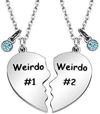 Maxforever Weirdo #1 Weirdo #2 Best Friend Forever Necklace Friendship Gifts for Women Girls (Classic Blue Crystal)