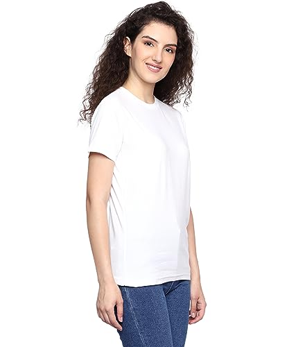 Image of Round Neck T-Shirt Top for Women | Combed Bio-Washed Ring Spun Cotton | Plain | Short Sleeves