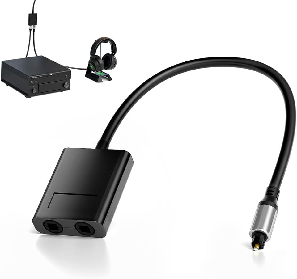 KWSLIN 1 In 2 Out Toslink Optical Audio Splitter, 2 Port Toslink Adapter Support LPCM2.0, Dolby Digital, DTS 5.1 for DVD Player, Xbox, TV, PS4/PS5, Home Theatre, Receiver, Sound Bar, Amplifier, Black