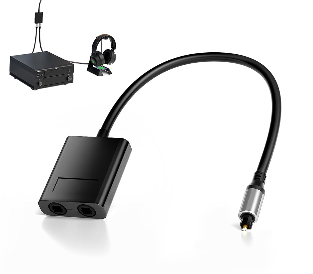 KWSLIN 1 In 2 Out Toslink Optical Audio Splitter, 2 Port Toslink Adapter Support LPCM2.0, Dolby Digital, DTS 5.1 for DVD Player, Xbox, TV, PS4/PS5, Home Theatre, Receiver, Sound Bar, Amplifier, Black