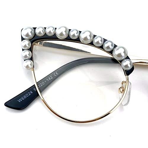Image of Cat Eye Pearl Blue Light Blocking Glasses for Women Oversize Fashion Diamond bling bling Eyewear