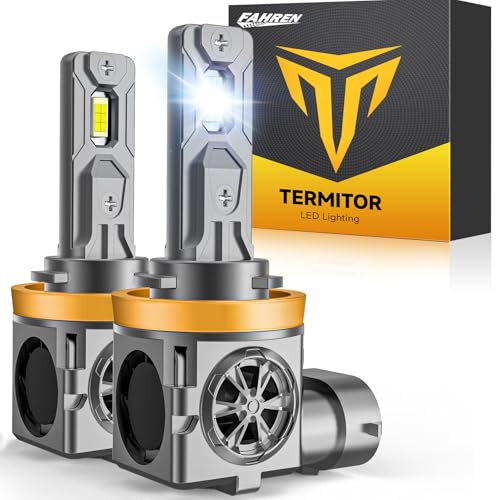Termitor Upgraded H11/H9/H8 Bulbs, 50,000LM 1000% Super Brighter, 6500K Cool White H11 Fog Light Bulb, Real 1:1 Mini Size, Plug and Play Driving Lights, 75000+ Hours Lifespan, Pack of 2