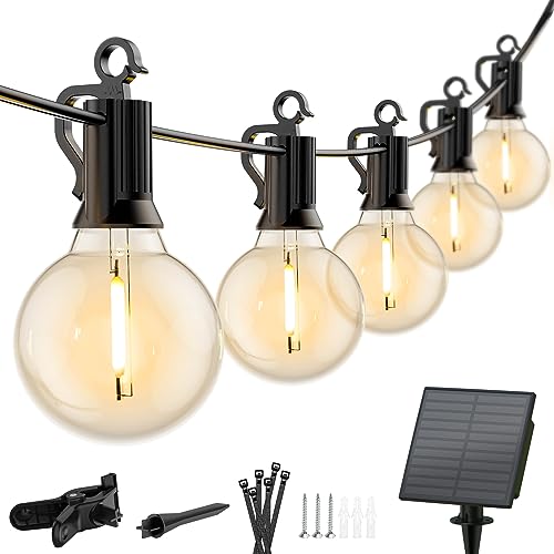 Image of Minetom Solar Outdoor Lights - 108 FT Solar String Lights with 50 G40 Shatterproof Globe Bulbs Commercial Waterproof LED Bulbs for Outside Backyard Garden Decor