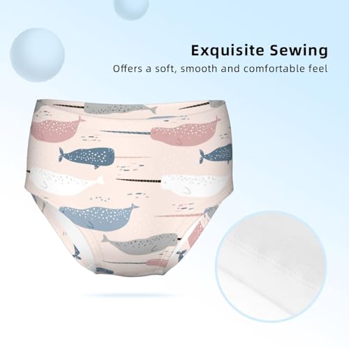 Hand Drawn Narwhals Texture Girls' Underwear Soft Cotton Little Girls Panties Comfort Briefs3