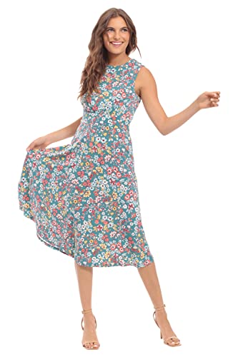 Image of London Times Women's Sleeveless Inset Waist Midi Fit and Flare Dress