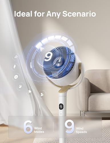 DREO Smart Fan for Bedroom, 120° +120° Omni-Directional Oscillating Fans, 100ft Quiet Pedestal Fan with RGB Light, 9 Speeds, 6 Modes, 20dB, 8H Timer, Wi-Fi/Voice/Alexa, 35-40" Floor Fans with Remote — view 5