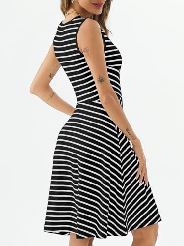 Image of PerZeal Women's Summer Casual Dresses 2025 Sleeveless Striped Mini Dress High Waisted A Line Party Dresses