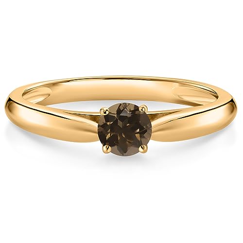 Gem Stone King 10K Yellow Gold Gemstone Birthstone Solitaire Engagement Ring For Women | Round 4MM | Wedding Anniversary Promise Ring For Women | Available in Size 5,6,7,8,9