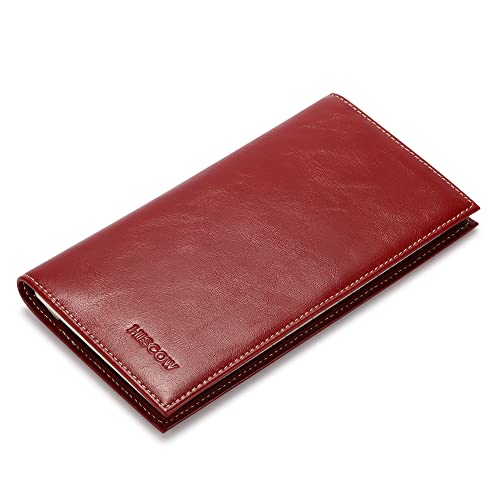 Image of HISCOW Slim Leather Checkbook Cover for Personal Checks, Antiqued Red, One Size, Minimalist | Full grain cowhide, transaction register & check book pockets, removable duplicate divider, durable stitching, gifts for men