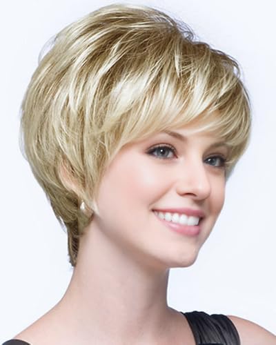 Short Blonde Wigs for White Women Layered Mixed Blond Pixie