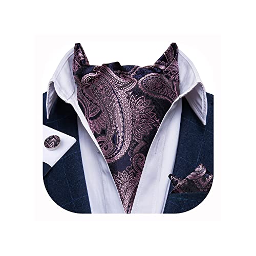 DiBanGu Cravate en jacquard tissé avec motif cachemire et boutons de manchette carrés de poche pour homme, Bleu Rose, taille unique Cover