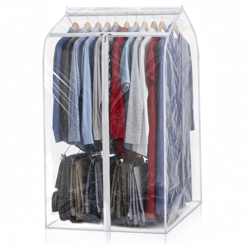 2 PCS 43" Hanging Garment Bags for Hanging Clothes with Clear Window Hang ing Clothes Storage Garment Rack Cover Coat Protector with Zipper for Hangings Clothe Suits Coats Cover