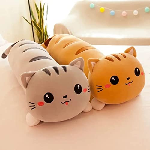 Image of Tickles Cat Soft Stuffed Plush Bolster Pillow Toy for Kids Birthday Gift (Size: 65 cm; Color: Grey)