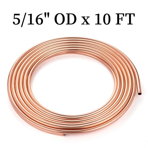 Image of GOORY Copper Tubing 5 /16 inch OD x 0.257 inch ID x 10 FT - 99.9% C12200 Pure ACR Tube - ASTM B280 Refrigeration T2 Copper Tube Soft Coil - Round Seamless Tubing for HVAC System Refrigerator Industry DIY