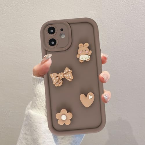 Kueqeay Custodia per iPhone 11 6,1'', Cellulare Aesthetic Modello Cute Papillon 3D Ragazza Disegni Marrone Silicone Morbido Cover per telefono Protezione Fotocamera Antiurto Case, 03