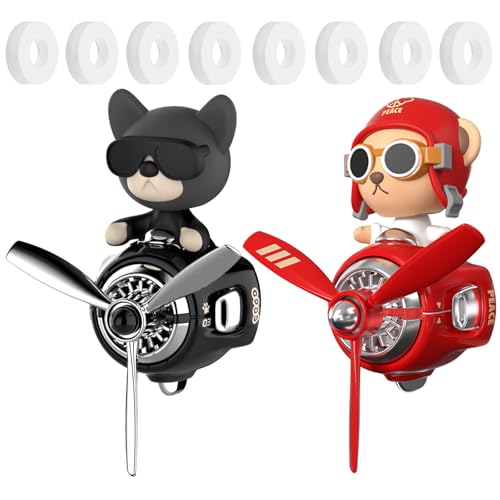 Image of 2Pcs Car Air Fresheners, Cute Bear Pilot Automotive Air Outlet Creative Car Perfume Diffuser, Automotive Accessories Air Vent Decoration with 8 Fragrant Tablets (Black 2+Red 1)