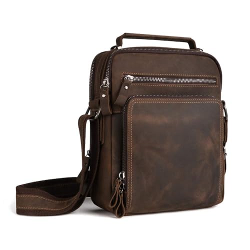 BAIGIO Small Leather Messenger Bag for Men Shoulder Bag Crossbody Vintage Handbag Man Purse for Ipad Travel Bussiness