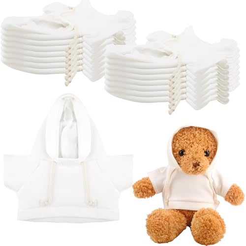 15 Pack Stuffed Bear White Hoodie Bulk Sublimation Blank Teddy Bear Toy Shirts Stuffed Animal White Basic Clothes Hoodie for 14-16 Inch Stuffed Bears Dolls DIY