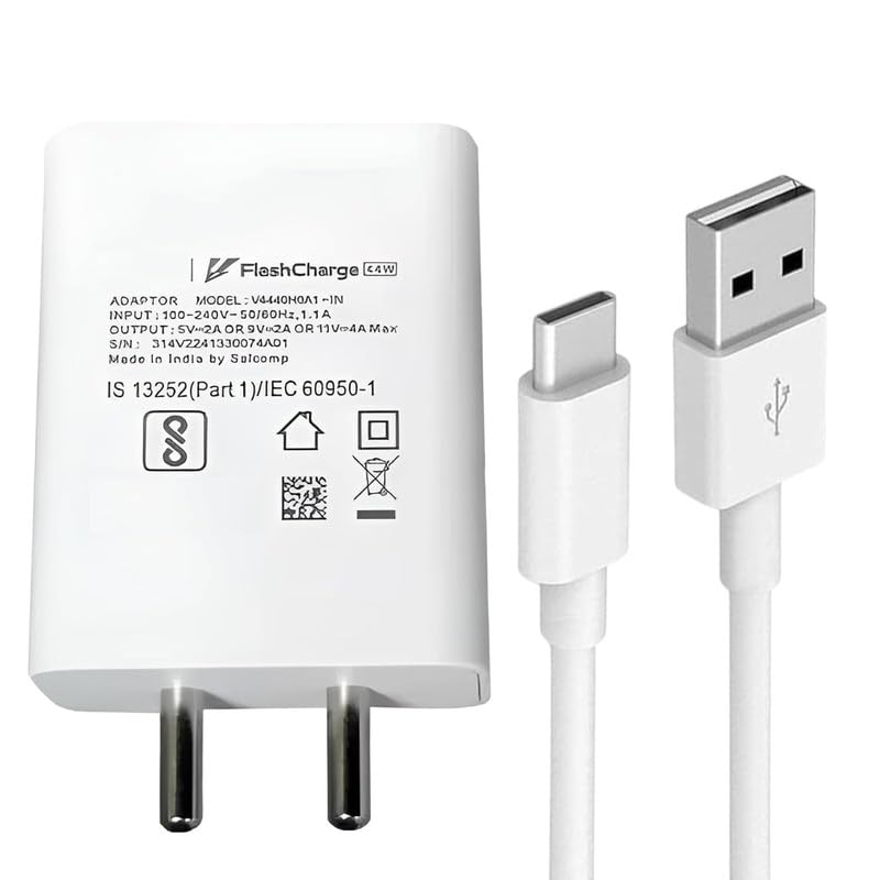 Image of 44W Flash Charger Compatible for vivo t5x,V30,Pro,e,V40,V50,V50e,X 27,X Fold,X100,T2,T2x,T3,T3 Lite superfast Charge -JJ White