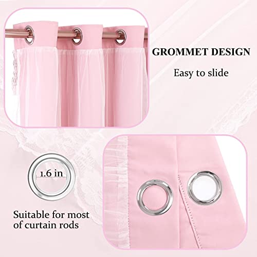 Image of Short Pink Curtains 63 Inch Long- Blackout Curtains with Voile Sheer Drapes Thermal Pink Window Treatments with Tie-Backs for Kids /Girls Bedroom Nursery Living Room, Elegant, 2 Panels