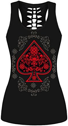Women's Spades Print Hollow Back Sleeveless Slim Tank Top