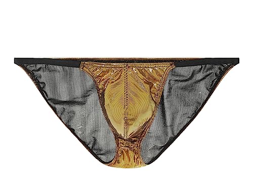 Swbreety Men's Faux Leather Bikini Briefs Shiny Metallic Bikini Underwear Low Rise Underpants