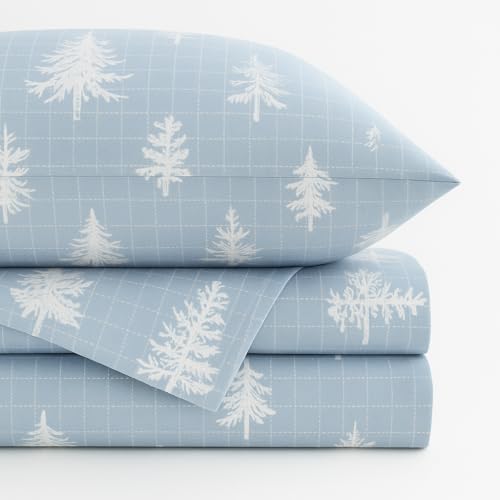 Codi Cotton Flannel Queen Sheets Set, Blue Forest, 4 pcs