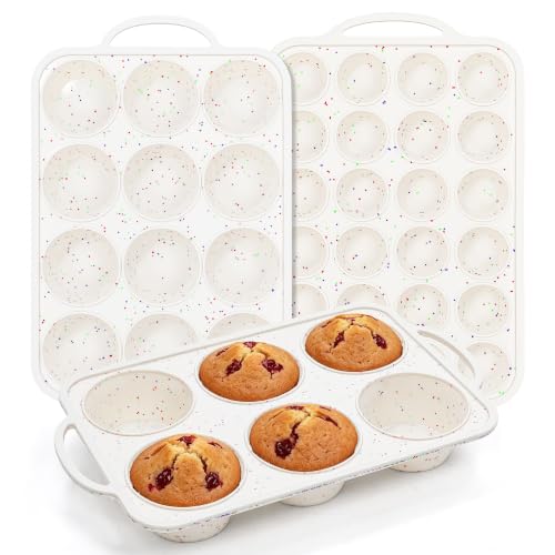 AOTASO 6+12+24 Cups silicone muffin pan for baking with Metal Frame, 3 Pcs