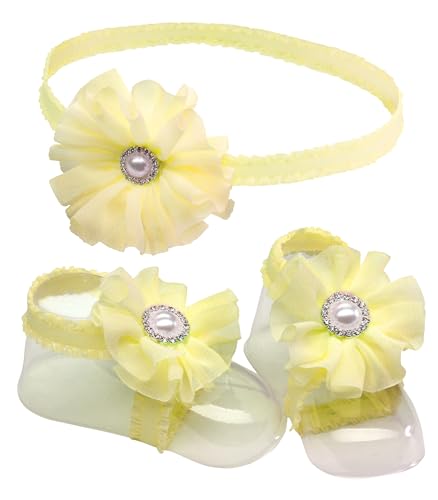 Cherished Moments Sterling Silver Dainty Cultured Pearl Baby Bracelet and Yellow Baby Barefoot Sandal Set3