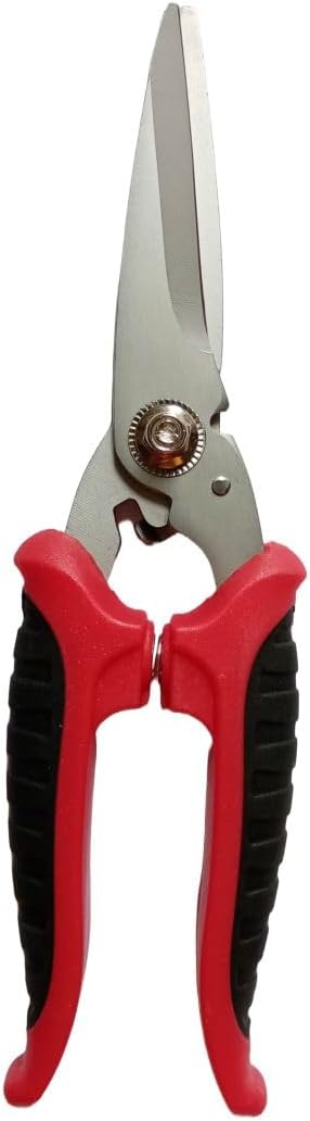 Zeluga 10-373 8in. Stainless Steel Straight Cut Utility Snip with PVC Handle, Red/Black